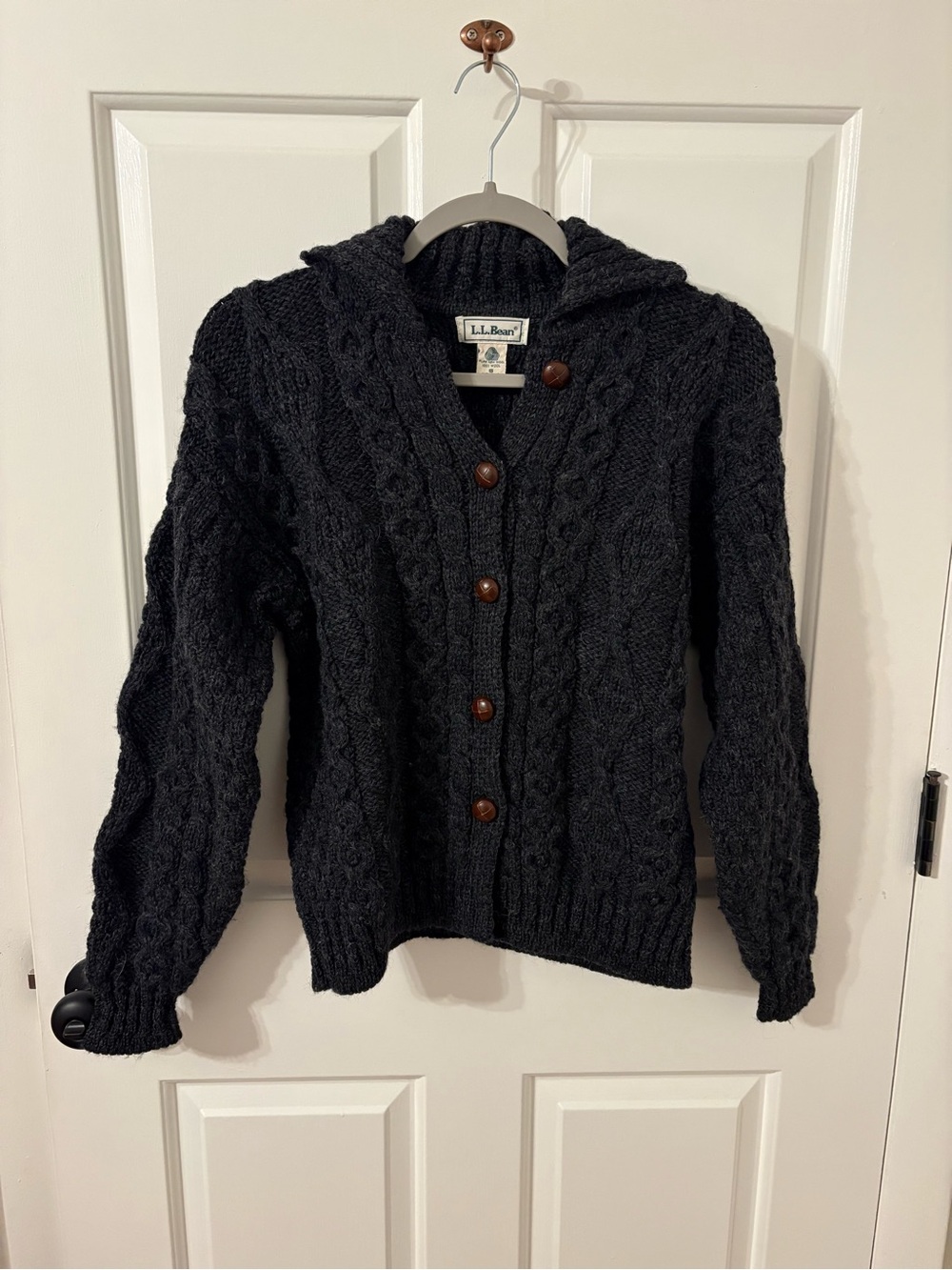 L.L. Bean Women's Charcoal Cable Knit Cardigan 100% Wool